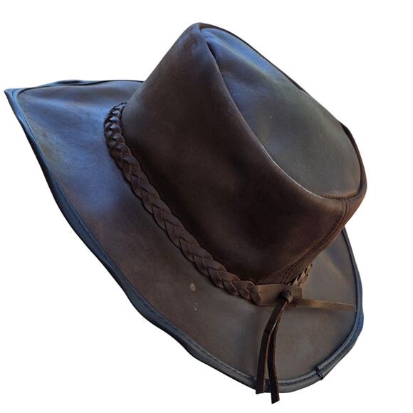 Anthro Style Leather Cowboy Hat ? Distressed Western Ranch Chic Boho Festival main image 5
